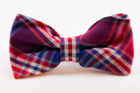 Red White and Blue Americana Plaid Dog Bow Tie