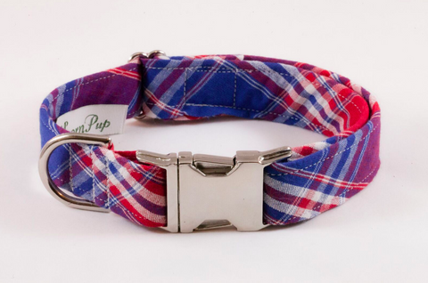 Red White and Blue Americana Plaid Dog Collar