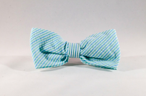 Preppy Mint Green Seersucker Dog Bow Tie