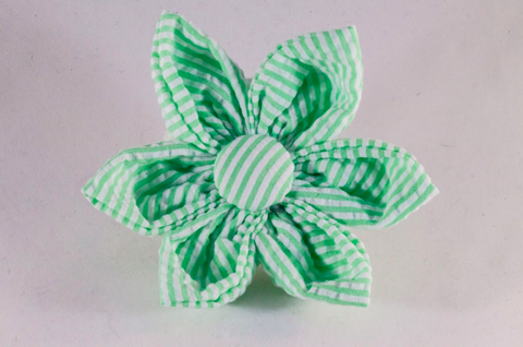 Preppy Green Seersucker Girl Dog Flower Bow Tie