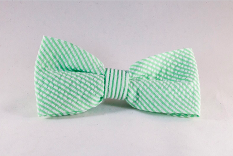 Preppy Green Seersucker Dog Bow Tie