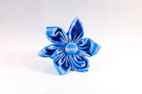 Preppy Aqua and Coral Seaside Stripes Girl Dog Flower Bow Tie