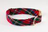 Red Scottish Tartan Plaid Girl Dog Flower Bow Tie Collar