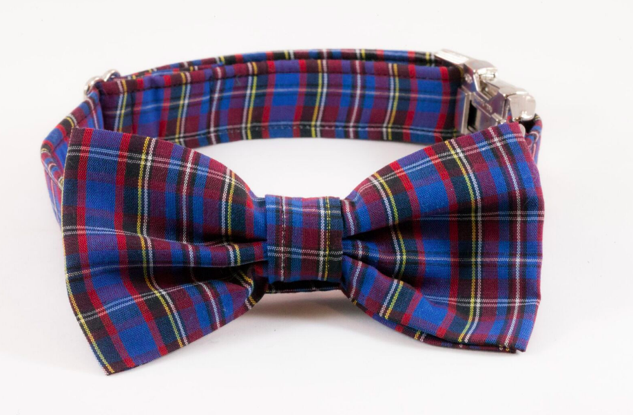Blue Plaid School Boy Bow Tie Dog Collar