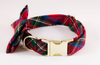 Red Scottish Tartan Plaid Bow Tie Dog Collar