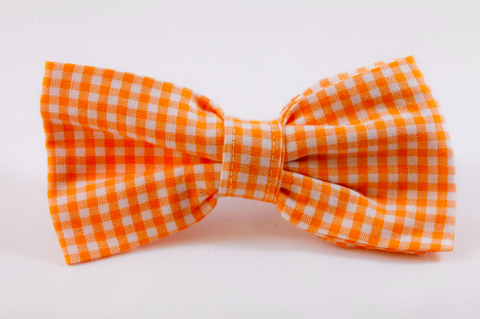 Preppy Orange and White Gingham Dog Bow Tie