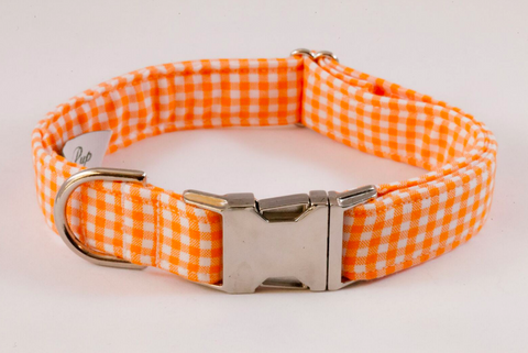 Preppy Orange Gingham Dog Collar