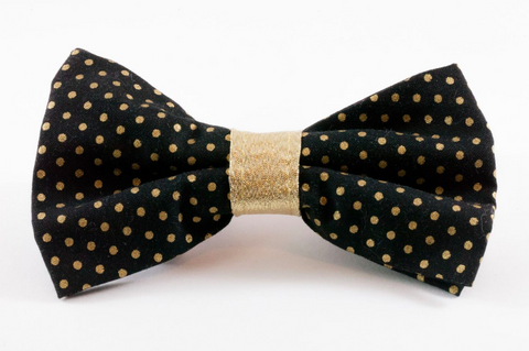 Black and Gold Polka Dot Dog Bow Tie