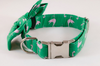 Preppy Green and Pink Flamingo Bow Tie Dog Collar