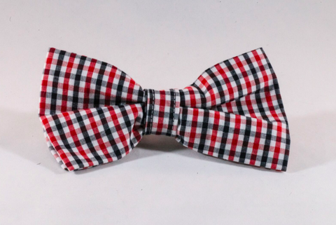 Preppy Black and Red Gingham Georgia Bulldogs Dog Bow Tie