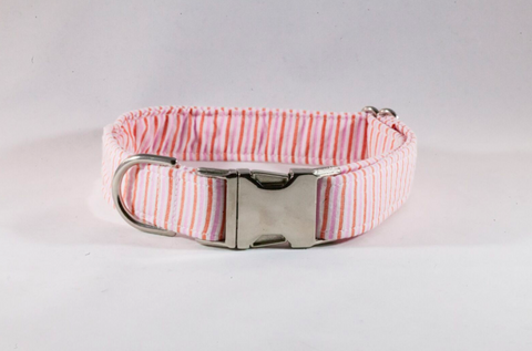 Preppy Pink and Orange Sherbet Seersucker Dog Collar