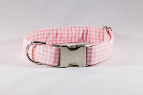 Preppy Pink Gingham Dog Collar