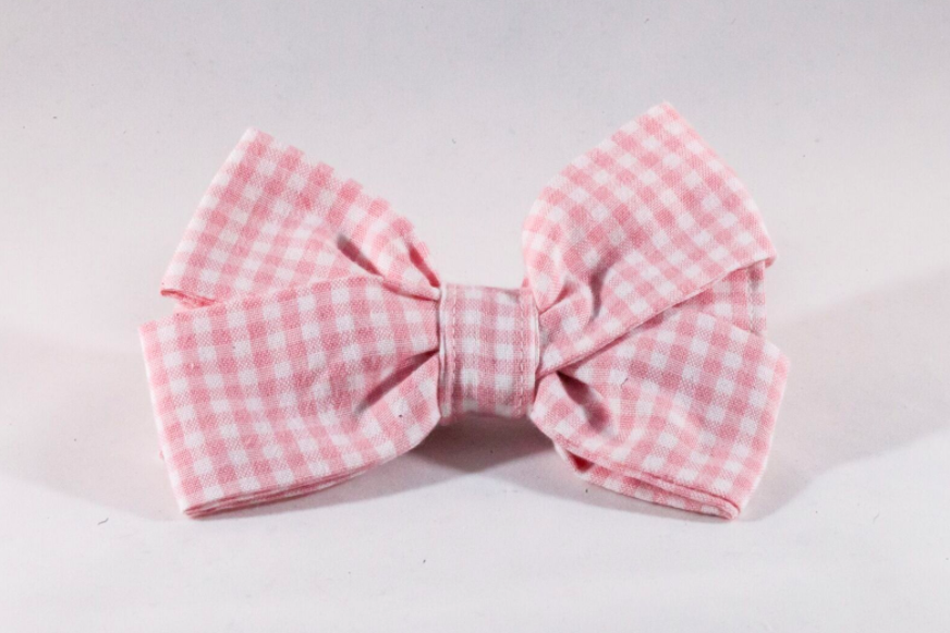 Preppy Pink Gingham Girl Dog Bow Tie