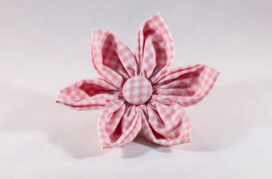 Preppy Pink Gingham Girl Dog Flower Bow Tie