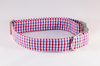 Preppy Red White and Blue Gingham Ole Miss Rebels Football Dog Bow Tie Collar
