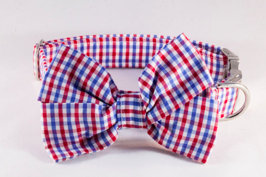 Red white and blue bow tie dog online collar