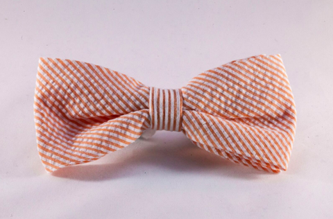 Preppy Orange Seersucker Dog Bow Tie
