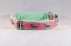 Seersucker Pink and Green Nantucket Whale Bow Tie Dog Collar