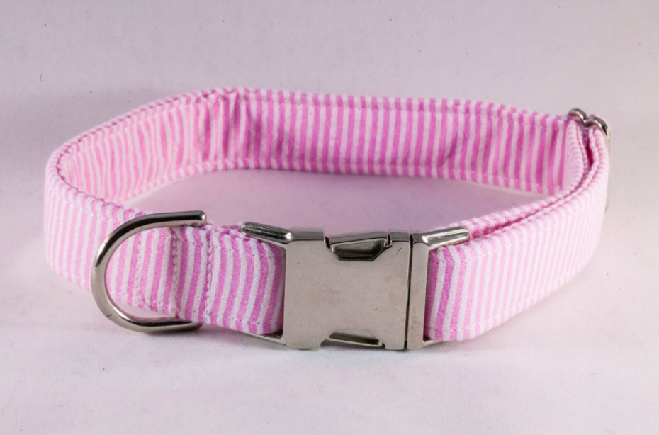 Preppy Pink Seersucker Dog Collar