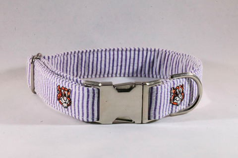 Preppy Purple and Gold LSU Tigers Seersucker Dog Collar