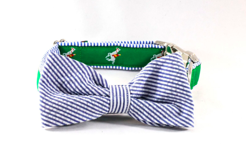 Seersucker bow shop tie dog collar