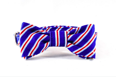 Red White and Blue Patriotic Stripes Kitty Cat Bow Tie Collar