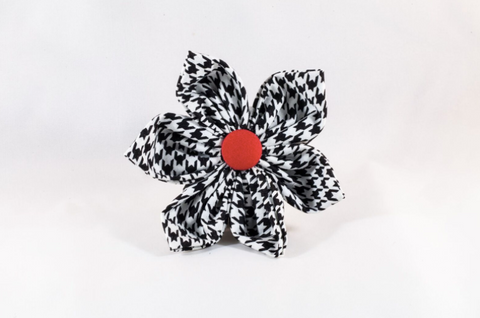 Classic Red Black and White Houndstooth Girl Dog Flower Bow Tie
