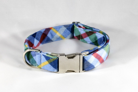 Classic Blue and Green Flannel Plaid Dog Collar