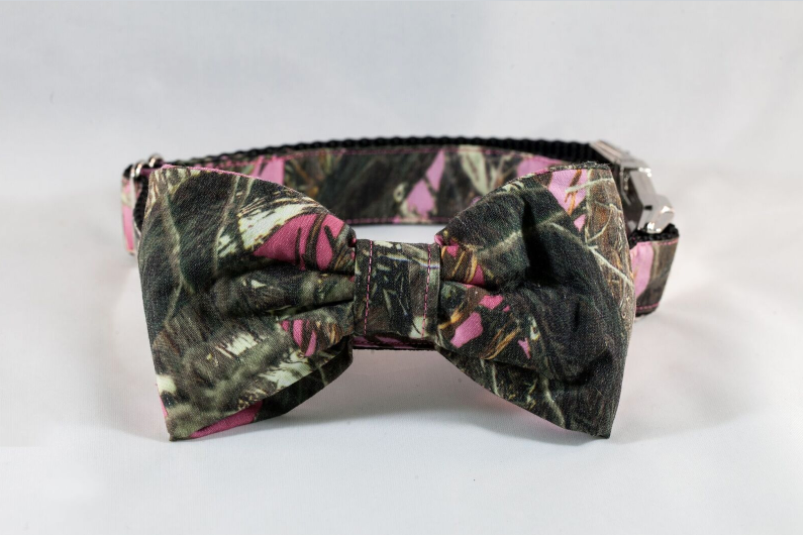 The Sporting Pup Pink Camo Bow Tie Dog Collar--Black
