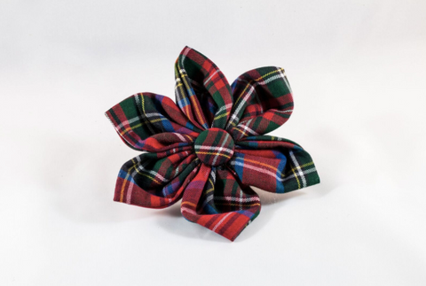 Red Scottish Tartan Plaid Girl Dog Flower Bow Tie