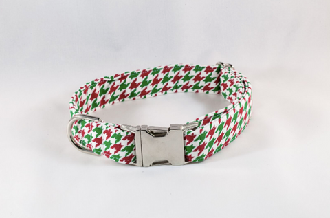 Green and Red Christmas Houndstooth Dog Collar