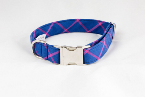 Limited Edition Preppy Blue and Magenta Plaid Dog Collar