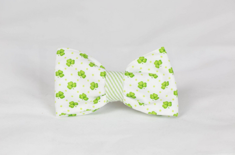 Luck of the Irish St. Patrick's Day Green Seersucker Clover Dog Bow Tie